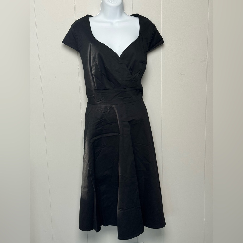 NWOT Bbonlinedress Elegant Black Faux Wrap Cap Sleeve Cotton Blend Dress Sz 2XL